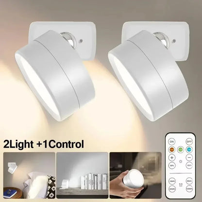 LED Wall Mounted Lights with Remote Wireless Magnetic Wall Sconces 3 Color Dimmable USB Rechargeable for Bedroom Bedside Light